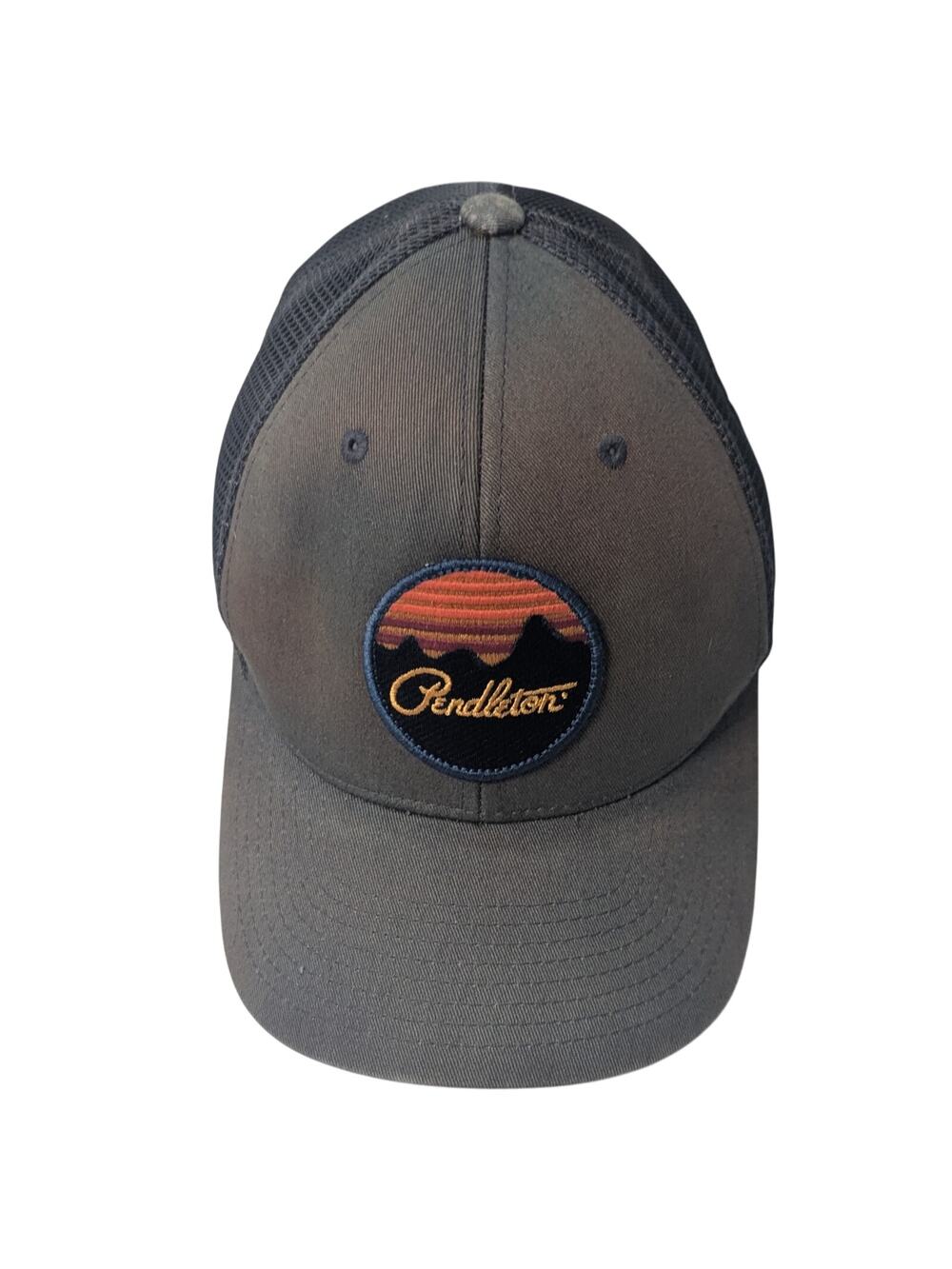 Pendleton Sunset Mountain Logo Patch Gray Mesh Snapback Trucker Hat 110 Flex Fit
